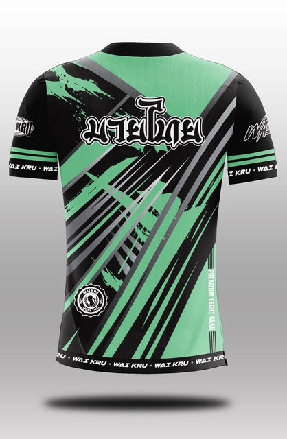 Wai Kru Muay Thai T-Shirts Black-Green Pastel THS-35