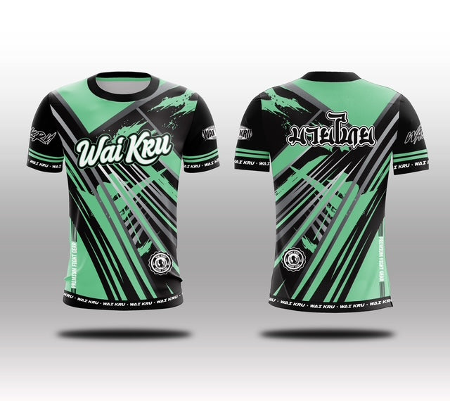 Wai Kru Muay Thai T-Shirts Black-Green Pastel THS-35