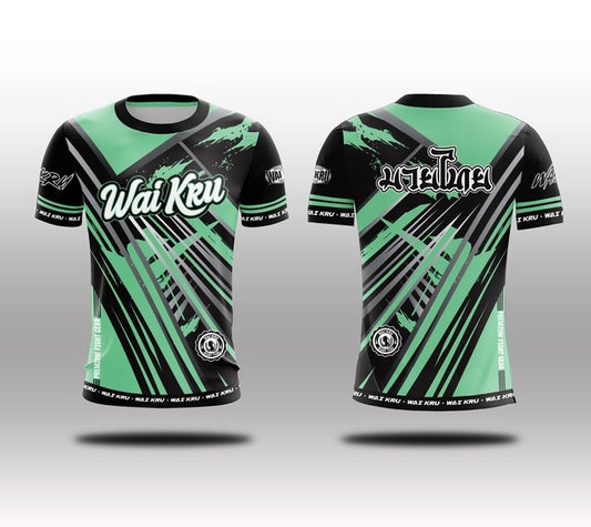 Wai Kru Muay Thai T-Shirts Black-Green Pastel THS-35