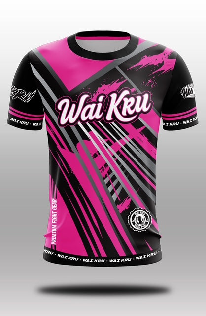 Wai Kru Muay Thai T-Shirts Black-Pink THS-36