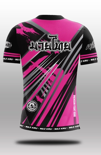 Wai Kru Muay Thai T-Shirts Black-Pink THS-36