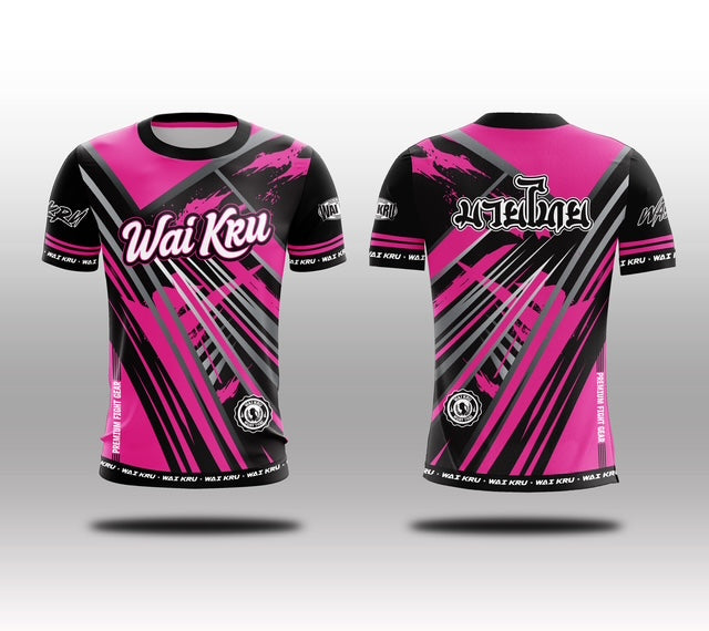 Wai Kru Muay Thai T-Shirts Black-Pink THS-36