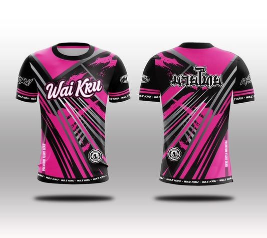 Wai Kru Muay Thai T-Shirts Black-Pink THS-36